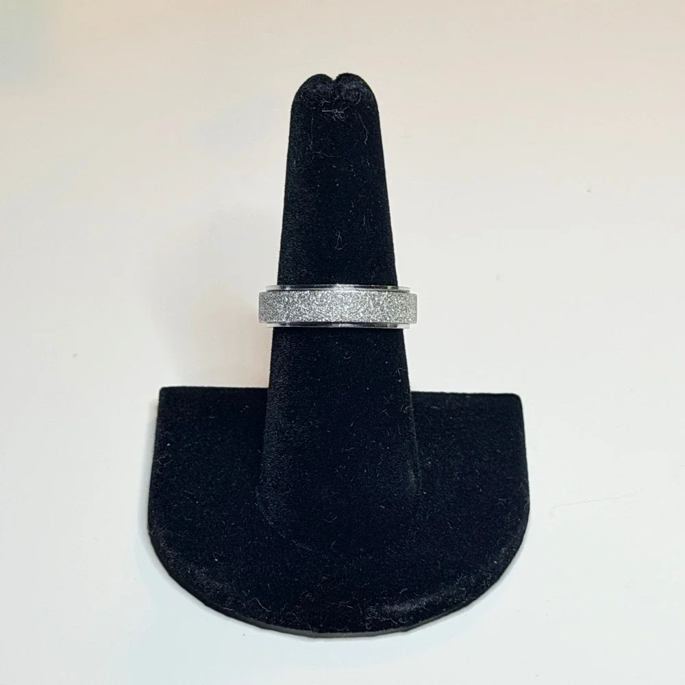 Silver‎ Tone Glitter Textured Fidget Spinner Ring Anxiety Stress Relief Band